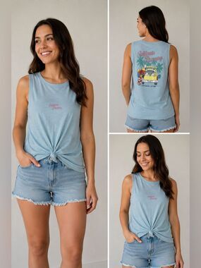 Urban Nation Ladies Muscle Tank Top Light Blue Size XL Cotton